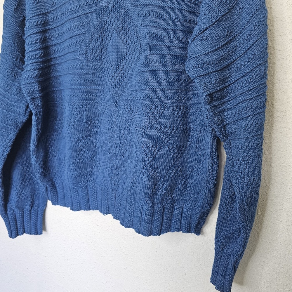 Bedford Fair Blue Textured Cotton Mock Neck Sweater Petite Large USA - Picture 7 of 8